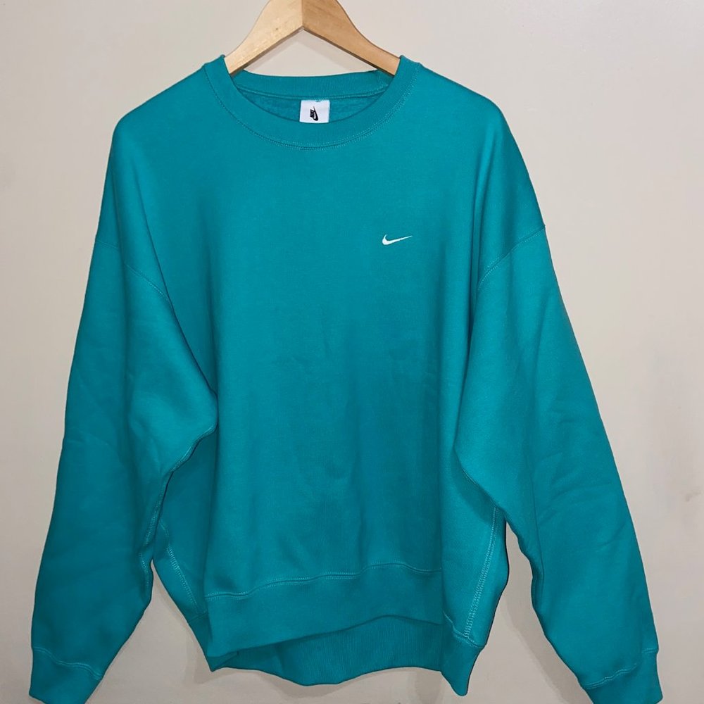 Nike NikeLab NRG Solo Swoosh Fleece Crewneck Washed Teal CV0554-393 Size NEW